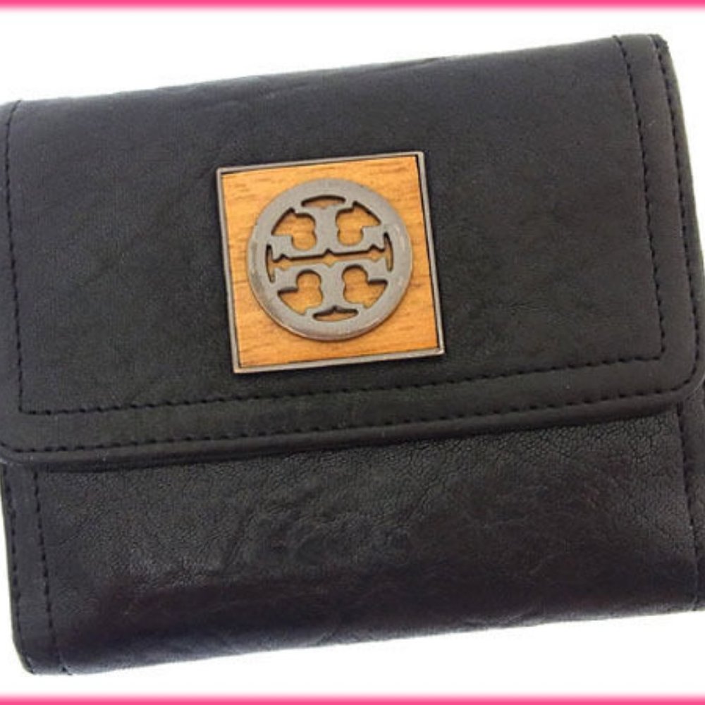 Tory Burch Wallet Purse Folding wallet Black Beige Woman Authentic Used Y2698 - Picture 2 of 5